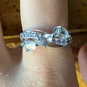 Natural Aquamarine Tanzanite Sterling Silver Ring Size 8
